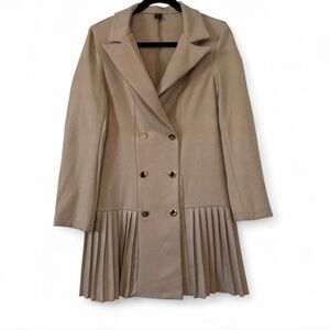 SHEIN Khaki Blazer Dress Small Double Breasted Gold Button Pleated Skirt